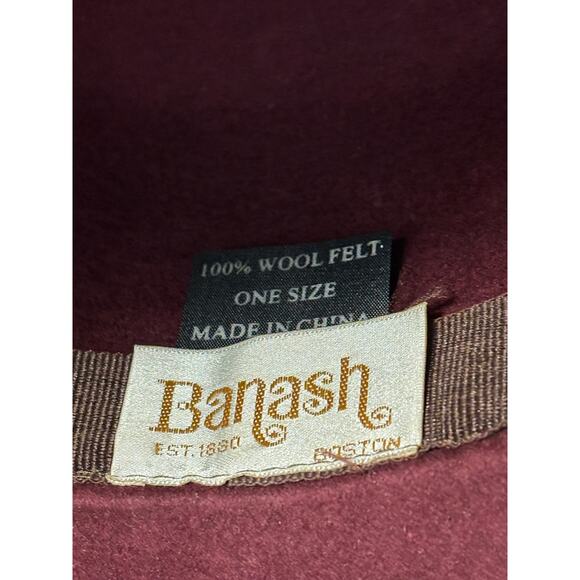Vtg Banash Boston Maroon Wool Cloche Hat Leather Flower Accent Dark Academia main image 9